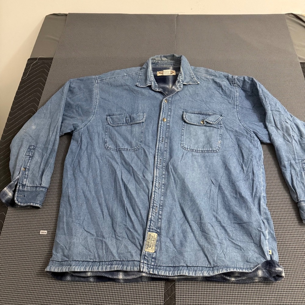 Moose‎ Creek Mens XL Denim Shirt Jacket Fleece Lined Blue Cotton Button Up